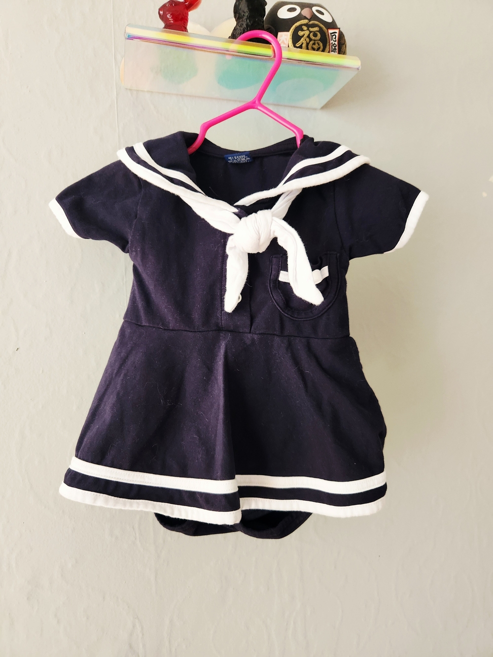 3-6 Month Navy Sailor Dress with White Trim and Tie